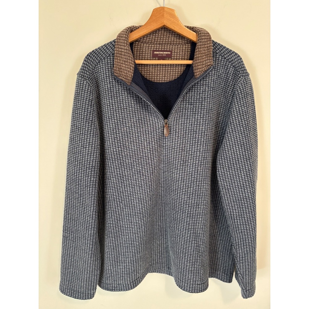 Johnston & Murphy Mens XL Blue Waffle Knit Quarter Zip Pullover Sweater 74-4472